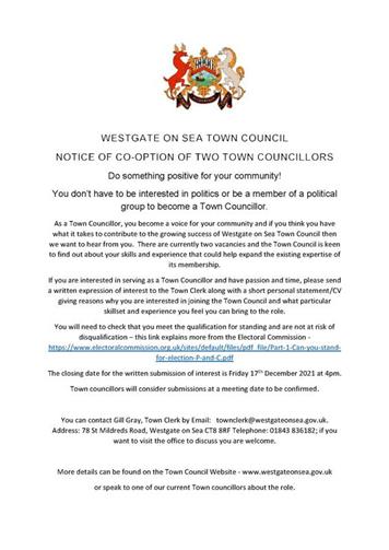  - Notice of Co-option of Two Town Councillors