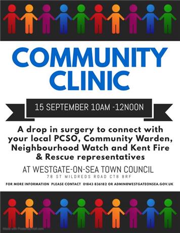  - Community Clinic Wednesday 15 September 10am to 12noon