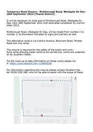 Temporary Road Closure - Richborough Road, Westgate-on-Sea