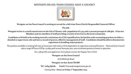 - Vacancy for a Full Time Town Clerk & Responsible Financial Officer
