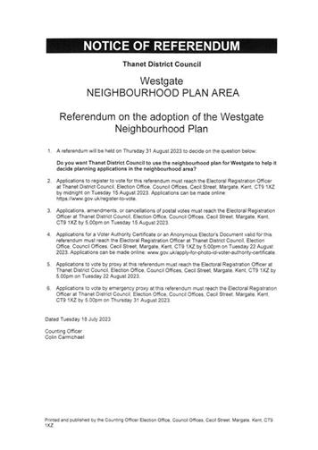  - Referendum Westgate Neighbourhood Plan