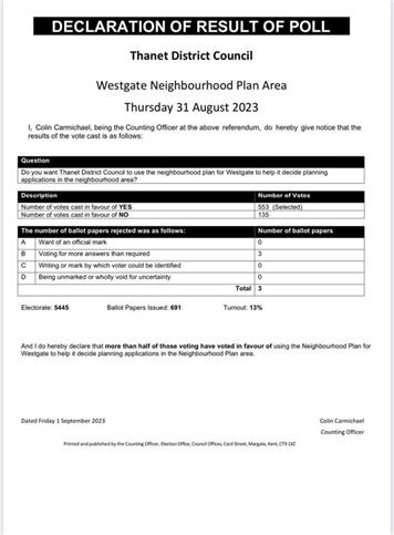  - Westgate Town Council Neighborhood Development Plan Result